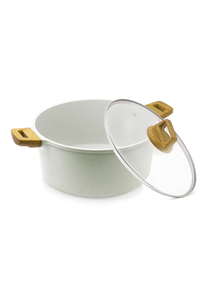 بيرجنر Bergner 28cm (5L) Cast Aluminum Casserole Dish with Glass Lid & Trivet, Non-Stick Marble Coating, Less Oil Use Healthy Cooking, Even Heating, Scratch Resistant, Induction & Gas Stove Compatible